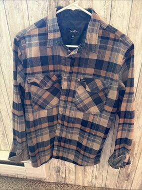 Brixton Plaid Button-Up Shirt in Brown & Navy